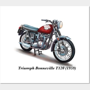 Drawing of Retro Classic Motorcycle Triumph Bonneville T120 1959 Posters and Art